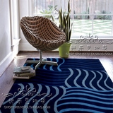 地中海蓝色波纹样板间地毯客厅茶几沙发书房卧室床边手工地毯定制