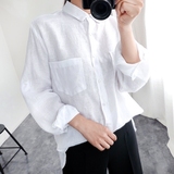 韩国代购2016春季新款VASELINE宽松长袖双口袋麻料衬衫女CX2222