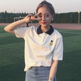 韩国ulzzang学院风刺绣polo领撞色短袖T恤女夏装韩版学生保罗衫
