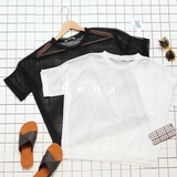RENA2016夏季新款韩国性感镂空宽松透视蝙蝠袖套头罩衫T恤女上衣