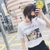 夏天家 2016夏装韩版时尚体恤字母照片印花上衣短袖宽松女T恤潮