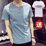 2016夏季新款男士短袖T恤男纯色v领半袖体恤日系潮牌男装衣服夏装