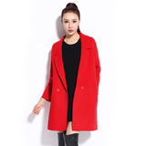 100%纯羊毛羊绒大衣 女长款大红色收腰修身显瘦大气毛呢外套