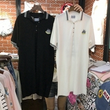 AQ家16夏季女装学院风拼接条纹短袖POLO衫后背龙猫字母中长款T恤