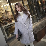 韩版秋冬纯色茧型毛呢外套中长款加厚加棉羊毛呢子风衣女长袖学生