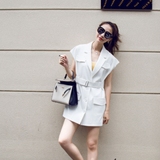 2016夏季新款韩版显瘦百搭无袖中长款雪纺西装马甲背心外套女