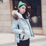 2016冬季爆款韩版修身显瘦时尚气质短款连帽真毛领羽绒服棉衣女