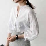 市舶司 韩国代购女装2016夏装新款纯色褶皱九分袖衬衫UP1016