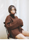 韩国Stylenanda秋冬新款韩版时尚独特侧开叉前短后长针织套头毛衣