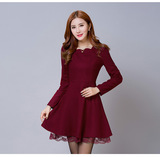 2015秋装女装韩版大码修身显瘦气质打底长袖毛呢连衣裙