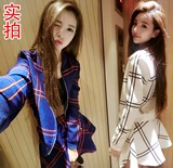 2016春季新款矮个子娇小女生时尚名媛格子上衣小香风短裙两件套装