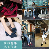 2015春秋季女鞋新款单鞋韩版尖头鞋粗跟中高跟鞋蝴蝶结上班工作鞋