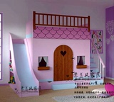 高低床带滑梯梯柜 多功能儿童组合床地中海实木双层床女孩房子床