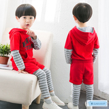 儿童套装男1-2-3-4-5岁宝宝卫衣男童运动休闲裤春字母童装假两件
