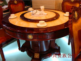 欧式圆桌 天然大理石餐桌椅组合 米黄玉圆桌 红樱桃色