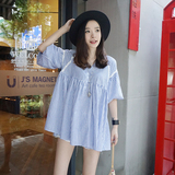 小葵家 2016年新品夏季 韩版定制设计师款条纹灯笼袖娃娃连衣裙