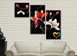 特价真心意数字油画手绘diy3多三拼三联数码油画抽象客厅花卉姿态