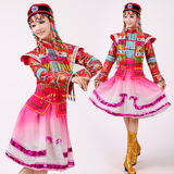 新款蒙古舞蹈服装演出服女大气草原蒙古表演服饰短裙红色成人包邮