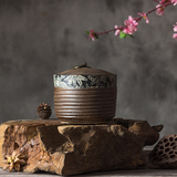 景德镇创意雕纹手工陶瓷带盖复古茶叶罐储物罐存储罐厨房茶几摆件