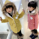 韩版童装2016冬装新款女童加厚羊羔绒菱形格子长款棉衣Gs304