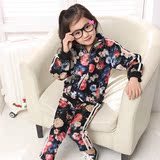 童装女童春装2013新款韩版 儿童天鹅绒休闲运动套装 韩国时尚花朵