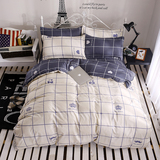 韩版四件套 宜家风素色纯色双拼格子 床上用品4件套宿舍简约被套