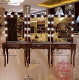 新款欧式烤漆实木梳妆台桌子专业影楼化妆台带灯带凳理发镜台