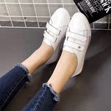 新款韩版真皮小白鞋女白色护士鞋平底休闲单鞋魔术贴圆头懒人鞋子