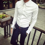 2016春夏装新款韩版英文字衣领刺绣白男衬衣古伦仕英伦风男士衬衫