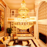 新款S金色圆形大气复式楼客厅水晶大吊灯LED灯欧式楼中楼别墅灯具
