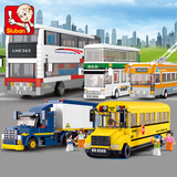 兼容乐高积木拼装汽车模型校车巴士货车公交车城市系列组装玩具