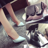 新款韩版春夏季凉鞋高跟细跟镂空女鞋尖头性感蓝色高跟鞋8cm浅口