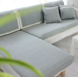 北欧简约沙发垫防滑绿紫灰咖色沙发罩单双124人位棉麻坐垫定做尚