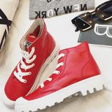 包邮 3头层牛皮马丁靴 系带红色粗跟短靴 2016秋季新款学生女鞋