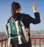 韩国ulzzang双肩包原宿日系抽带帆布男女情侣旅行背包中学生书包