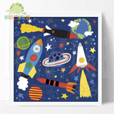 龙菲石时尚卡通动漫装饰儿童房墙挂画-科技宇宙之火箭卫星太阳系