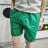 夏季短裤男五分裤青少年韩版修身休闲裤纯棉潮薄款直筒纯色沙滩裤