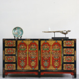 新中式做旧彩绘玄关柜中国风复古典彩漆多斗柜特色装饰藏式餐边柜