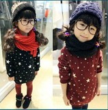 2014女童秋冬装韩版新款 五角星加厚加绒羊羔毛套头卫衣绒衫外套