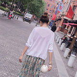 新款夏季韩版纯色百搭修身薄款长披肩防晒衫袖开衫针织衫短外套女
