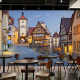 大型欧式3D立体夜色街景手绘油画西餐厅饭店客厅卧室咖啡墙纸壁画
