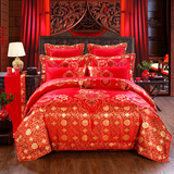 刺绣婚庆1.8m四件套大红结婚床上用品六多八十床单式 绣花床盖款