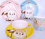 手绘釉下儿童卡通兔子创意陶瓷碗盘子餐具套装蛋糕西餐牛排餐盘