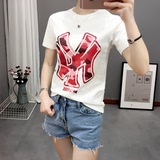 韩版夏季新款女装T恤 情侣装纯棉印花打底衫NY纯色短袖MLB棒球服