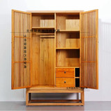 简约现代免漆榆木衣柜实木对开门简易衣柜衣橱老榆木定制家具