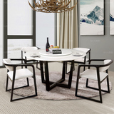 北欧现代简约高档圆餐桌大理石全实木餐桌椅组合6人带转盘圆桌