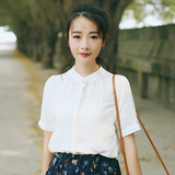 夏季新款纯色简约小清新白色衬衫女短袖韩版休闲百搭OL风衬衣学生