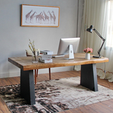 美式乡村铁艺实木书桌台式电脑桌复古做旧松木办公桌大气老板桌