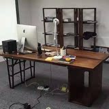 美式乡村复古创意实木写字台书桌个性台式电脑桌铁艺松木办公桌