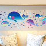 浴室瓷砖玻璃贴纸大鲸鱼海洋海底世界鱼群抽象墙贴纸儿童卡通贴画